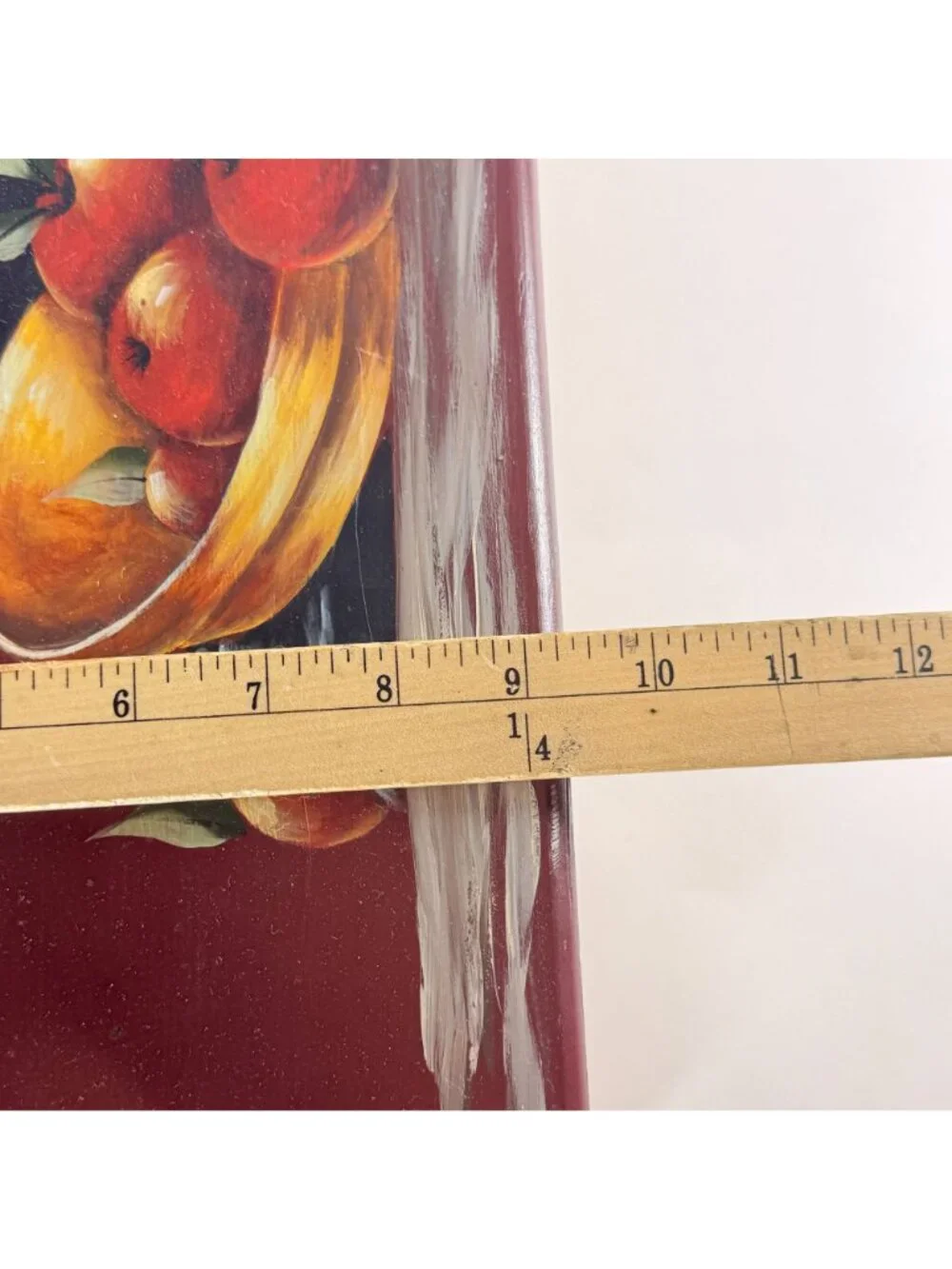 Handcrafted Wooden Bread Box W/ Hinged Lid & Hand Painted Fruit Design 19.5x9.5
